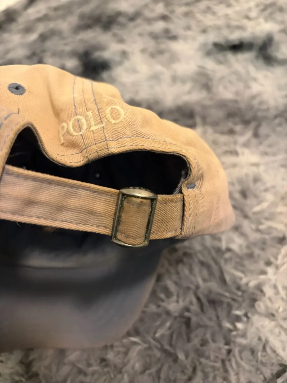 Polo Ralph Lauren Beige Blue Two Tone Strapback Pony Hat Cap